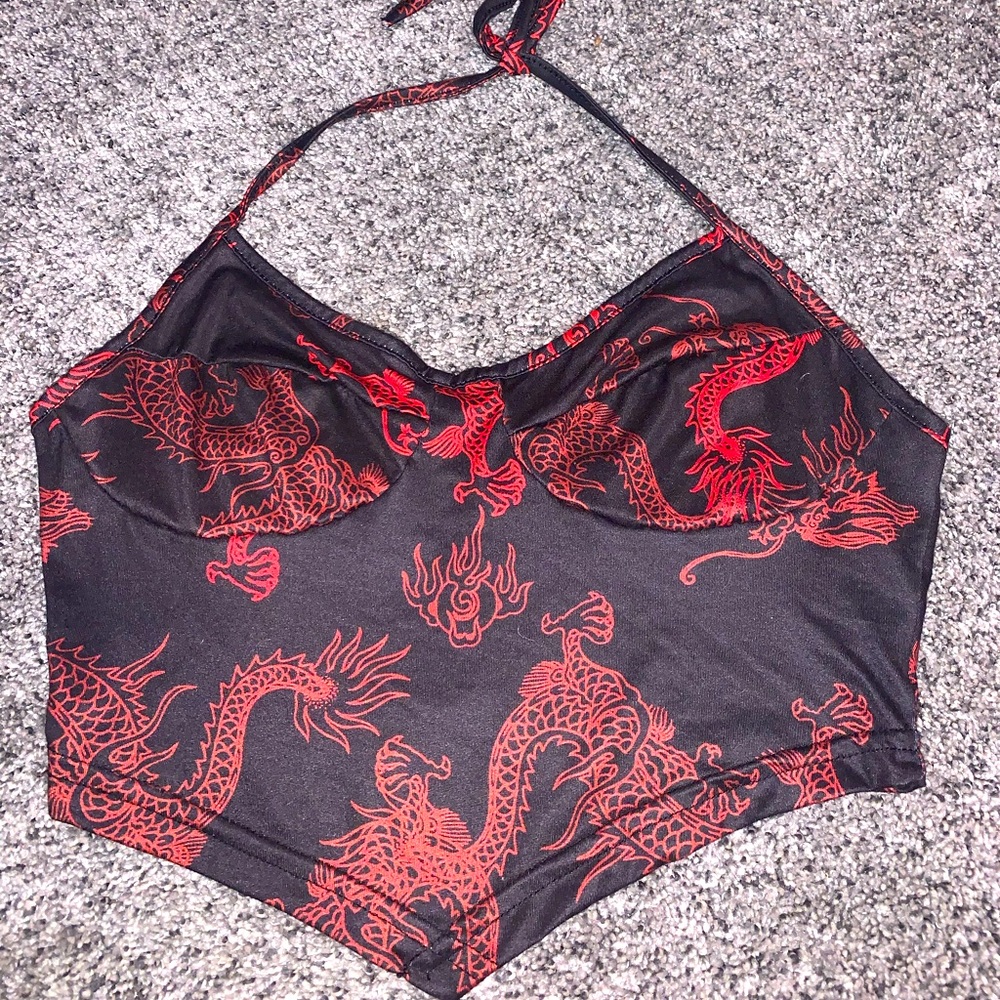 crop top with red dragons